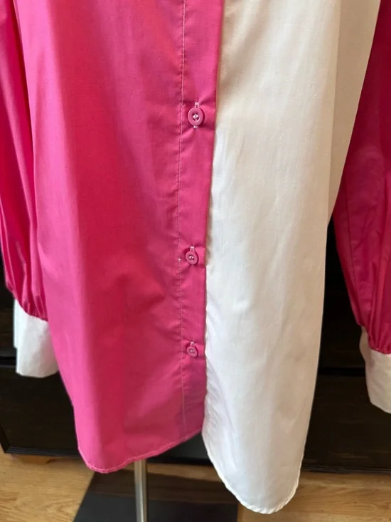 Colorblock Pink & White Button-Up Blouse - Picture 4 of 16